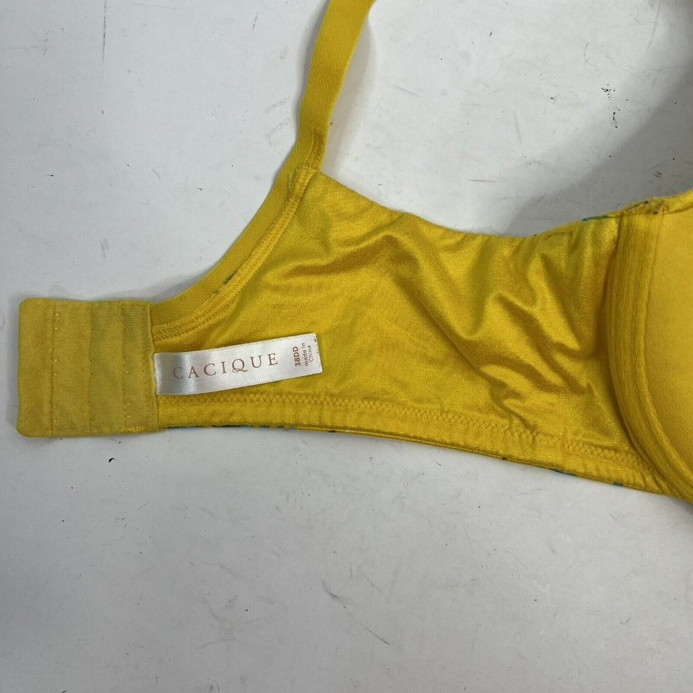 Cacique Lightly Lined T-shirt Full Coverage Underwired Bra Yellow Floral Sz 38DD - Picture 9 of 12